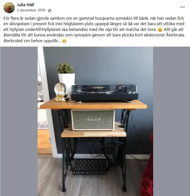 Inlägg i FB gruppen Återbruka Mera